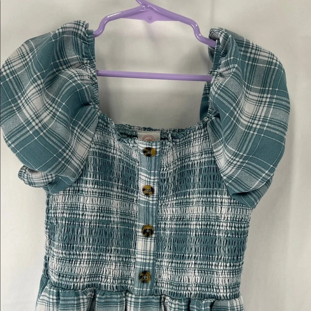 Wonder Nation - Girls Dress - Size 7/8 - Medium - Green Teal - Plaid - Smock